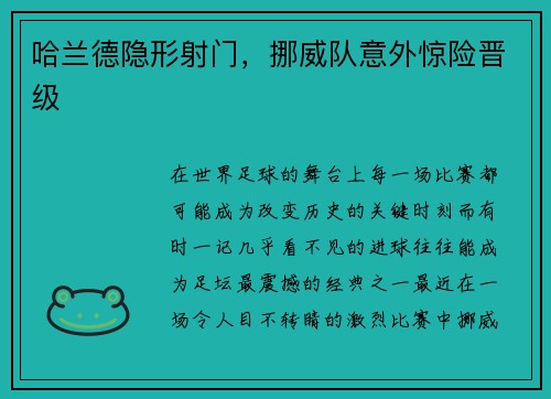 哈兰德隐形射门,挪威队意外惊险晋级
