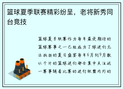 篮球夏季联赛精彩纷呈,老将新秀同台竞技