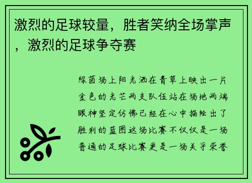 激烈的足球较量,胜者笑纳全场掌声,激烈的足球争夺赛