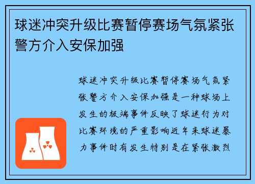 球迷冲突升级比赛暂停赛场气氛紧张警方介入安保加强