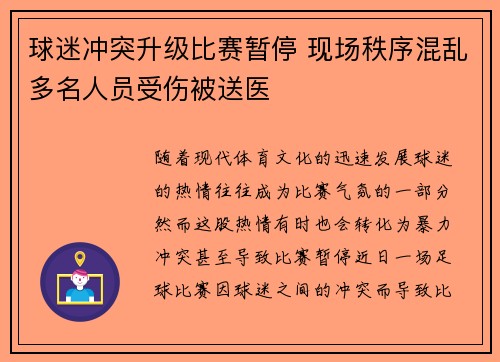 球迷冲突升级比赛暂停 现场秩序混乱多名人员受伤被送医