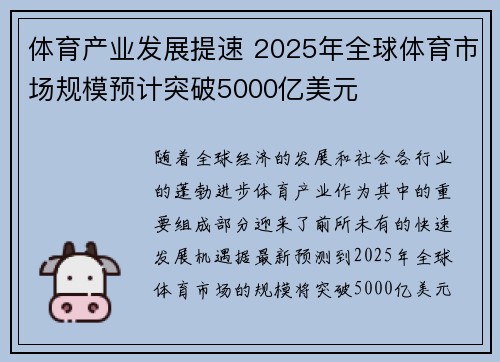 体育产业发展提速 2025年全球体育市场规模预计突破5000亿美元